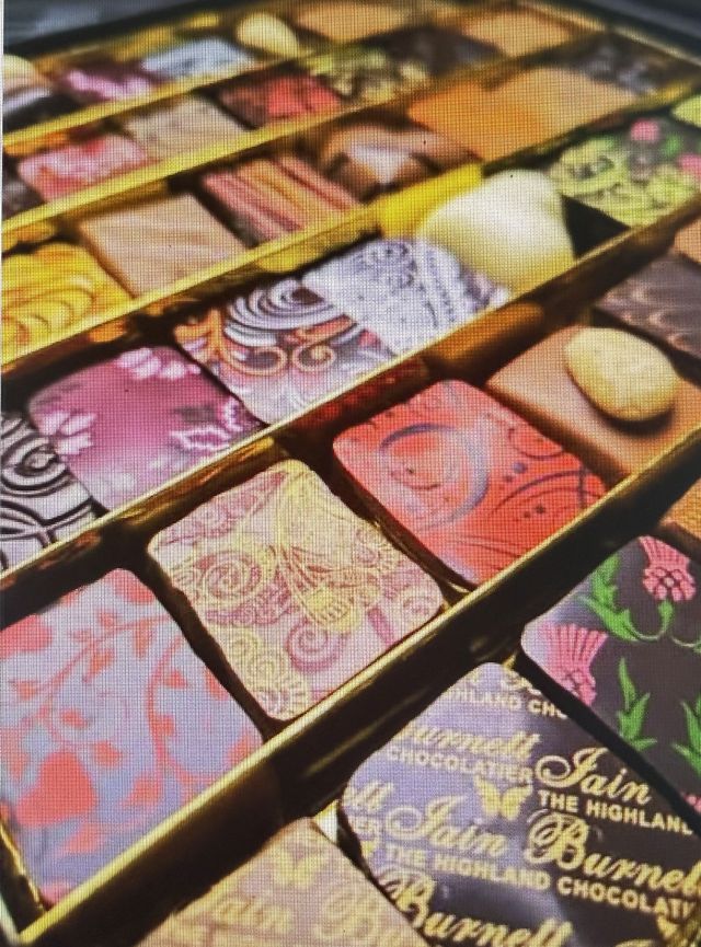 Hand-decorated artisan chocolates up close